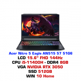 Máy tính xách tay Acer Nitro 5 AN515-57-51G6 - 15FHDIPS 144Hz/i5 11400H/8GB RAM/SSD 512GB/AX/Win10/RTX3050 4GB/Black_NH.QD8SV.002