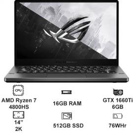 Máy tính xách tay Asus GA401I AMD R7 4800HS/16G/512GB SSD/GF GTX 1660Ti 6GB/14"WQHD/Win 10/Xám/FP/Túi sleeve/2YW_GA401IU-HA171T