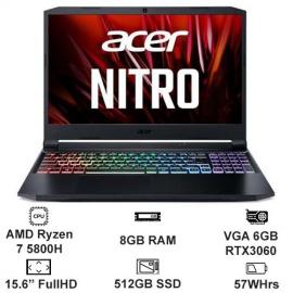 Máy tính xách tay Acer Nitro 5 AN515-45-R0B6, AMD R7 5800H, 8GBRAM, 512GBSSD, GF RTX 3060 6G, 15.6FHDIPS144Hz, RGB4zKB, WC, Wifi+BT, 57Wh, Win 10 Home, Đen(Shale Black), 1Y WTY, RMN:N20C1_NH.QBCSV.001