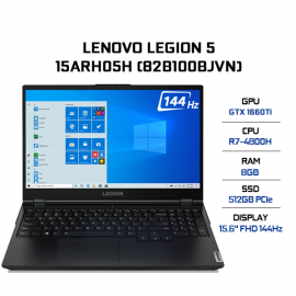 Máy tính xách tay Lenovo Legion 5 15ARH05,Ryzen 7 4800H,8GB DDR4,512GB SSD M.2 NVMe,15.6" FHD 300N 144 SRGB,GTX 1660Ti 6GB G6,BKLT WH KB,4Cell 60WH,Win 10 Home 64,Phantom Black (Đen),2Y WTY_82B100BJVN