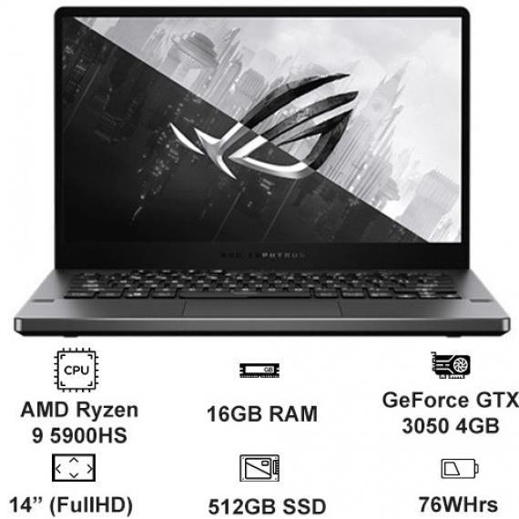 Máy tính xách tay Asus GA401Q R9 5900HS/16GB/512GB SSD/RTX3050 4GB/14" FHD IPS/FP/Túi/Win 10/Xám/2YW_GA401QC-HZ133T