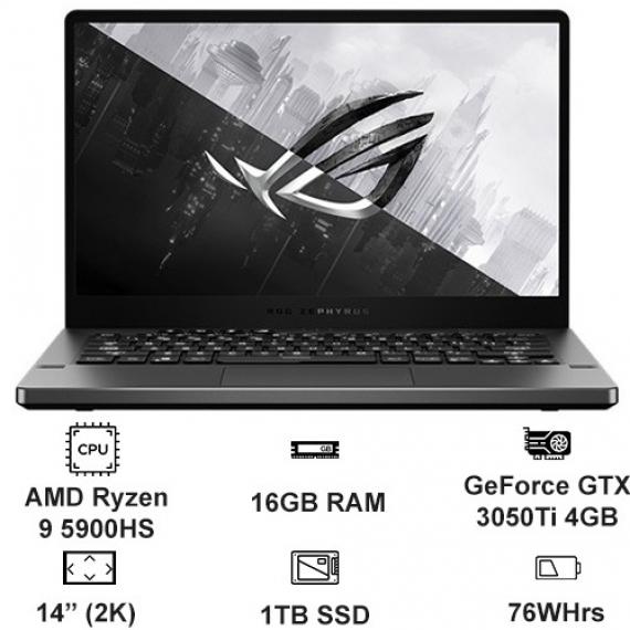 Máy tính xách tay Asus GA401Q R9 5900HS/16GB/1TB SSD/RTX3050Ti 4GB/14" WQHD IPS/FP/Túi/Win 10/Xám/2YW_GA401QE-K2097T