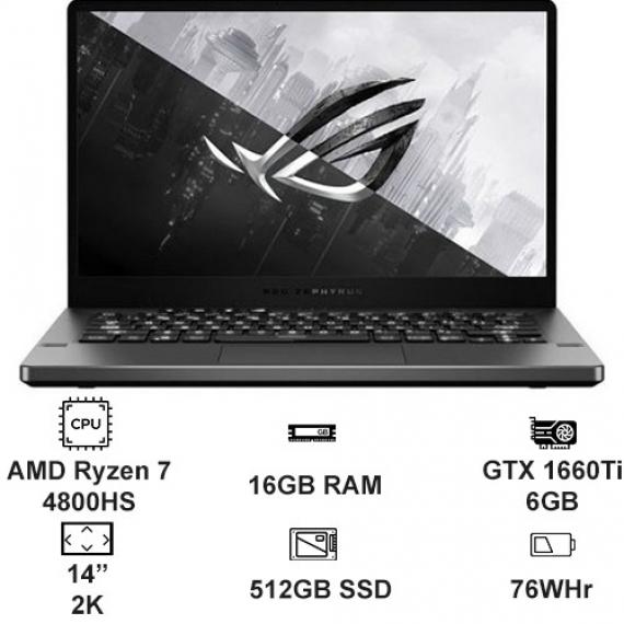 Máy tính xách tay Asus GA401I AMD R7 4800HS/16G/512GB SSD/GF GTX 1660Ti 6GB/14"WQHD/Win 10/Xám/FP/Túi sleeve/2YW_GA401IU-HA171T